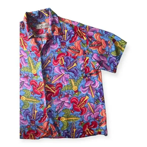 Vintage Bayou Wear Jazz Fest New Orleans Colorful Button Down Shirt size XL
